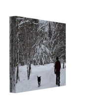 Load image into Gallery viewer, Man and Dog in Snow
